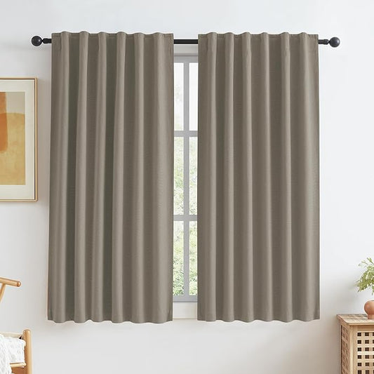 KEQIAOSUOCAI Taupe Blackout Curtains for Small Windows 100% Privacy Assured Thermal Insulated Blackout Shades Blinds for Bedroom 50 Inch Wides x 45 Inch Long 2 Panels Back Tab Pocket Hook Belt