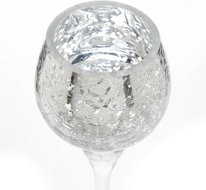 Hosley 3 Sets Crackle Metallic Glass Tealight Holders Set /3-12 Inch, 10 Inch, 9 Inch Ideal for Weddings Special Events Parties Also Makes a Great Gift