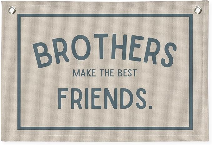 Brothers Make The Best Friends Banner, Boys Room Decor, Toddler Boy Room Decor, Linen Banner Wall Hanging Banner Flag Decor for Nursery Playroom 20x30