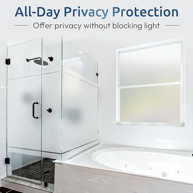 rabbitgoo Window Privacy Film for Glass Windows with Kit Decorative Clings UV Blocking Heat Control Static Cling Removable Bathroom Bedroom Door Home Coverings Pure, 23.6 x 118.1 inches