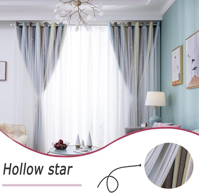 Blue and Yellow Blackout Curtains 96 inches Long for Kids Rooms 2 Panels, Privacy Light Filtering Cute Drapes, Thick Grommet Nursery Star Princess Curtains for Glass Door Bedroom