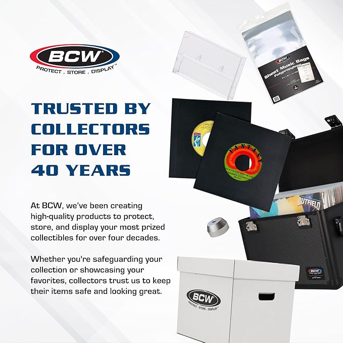 BCW Vinyl Record Storage Boxes – 5 Pack | Holds 65 LPs Each | Stackable Vinyl Record Storage Box with Reinforced Bottom & Handles | Archival Record Organizer for 12-Inch Albums, DJs & Collectors