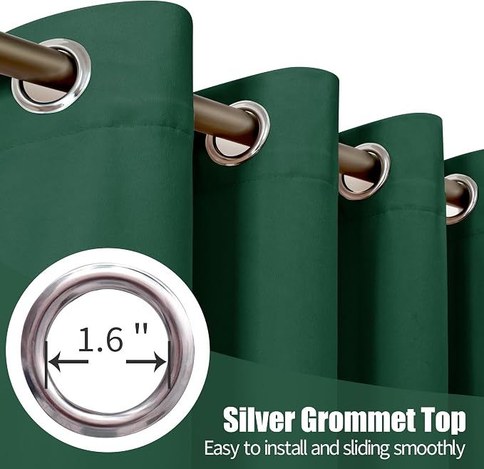 YoungsTex Emerald Green Velvet Curtains 63 Inch Length for Bedroom - Blackout Drapes Thermal Insulated with Grommet Room Darkening for Living Room Window, 2 Panels, 52 X 63 Inch
