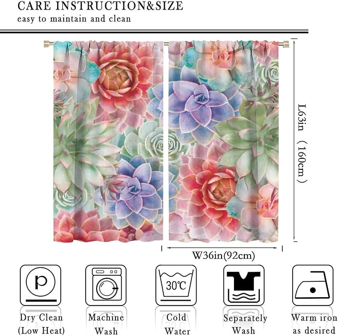 Boho Cactus Floral Curtain Tropical Colorful Succulent Plants Beautiful Flower Retro for Home Kitchen Livingroom Coffee Room Curtains Drapes 2 Panels 72x63in