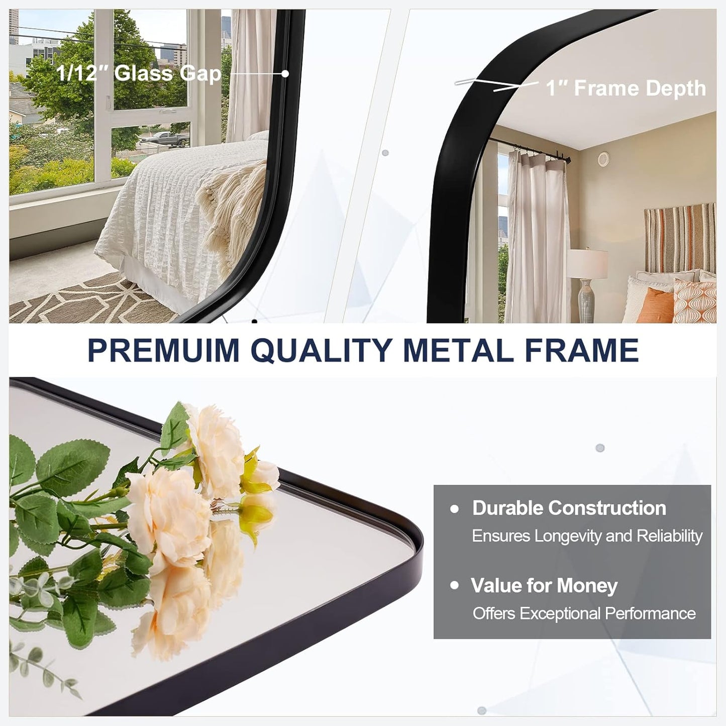 ANDY STAR 24x40” Black Bathroom Mirror, Oblong Vanity Mirror with Stainless Steel Metal Frame, Matte Black Oval Mirror for Over Sink, Modern Anti Rust Wall Mounted