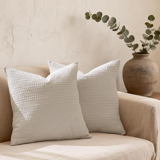 24x24 Pillow Covers Set of 2 Khaki Euro Shams Boho Decorative Throw Pillow Covers Cotton Large Square Pillowcase for Couch Bed