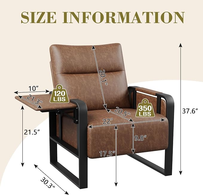 Modern PU Leather Accent Chairs Set of 2 Upholstered Armchairs with Tray Table Leisure Side Chairs for Living Room Bedroom Office Dark Brown