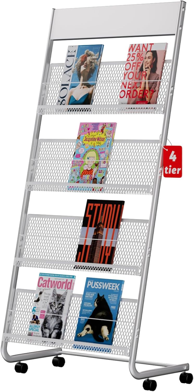 Yinghao Floor-Standing Magazine Rack, 4-Layer Iron Newspaper Rack, Suitable for the Display of Brochures or Documents in Exhibitions, Shopping Malls, Hospitals, Offices
