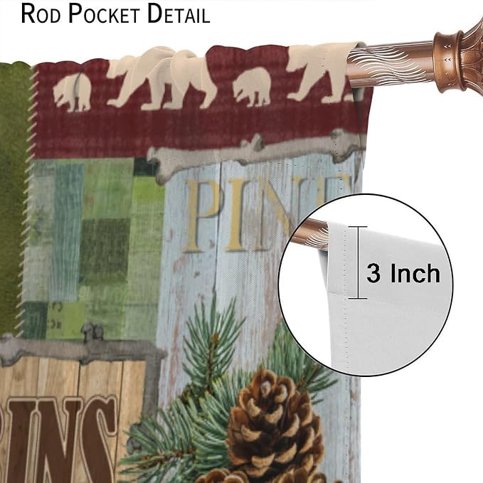 Vintage Bear Blackout Curtains Countryside Mountains Farmhouse Forest Hunting Lodge Lake Pine Cones Wild Deer Bear Animals Windows Treatments Rod Pocket for Kitchen Living Room Bedroom 63x72in