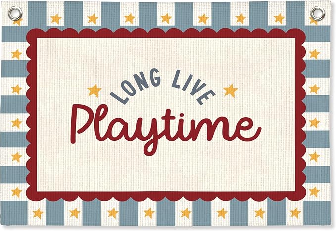 Playroom Wall Decor, Long Live Playtime Linen Canvas Banner,Toddler Playroom Decor Kids Room Nursery with Star Pattern Wall Decor for Toddler Boys Toy Room Bedroom,30x20 Inch