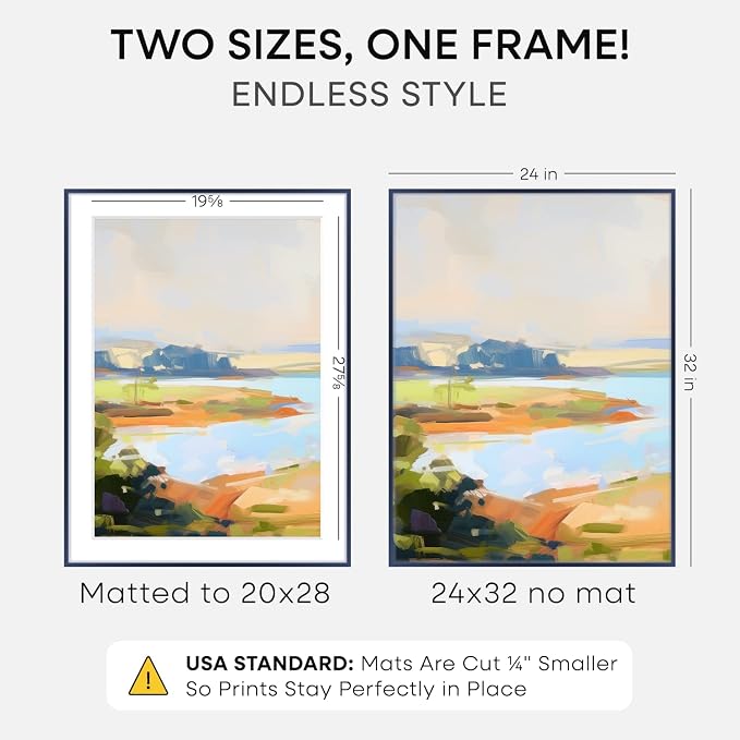 Homeforia 24x32 Navy Blue Picture Frame, High End Metal 24x32 Poster Frames with Mat 20x28 inch Photo, 24 x 32 Thin Frame Matted to 20 x 28 Print, 32x24 Large Frame, Tempered Glass, Wall Kit, Set of 1
