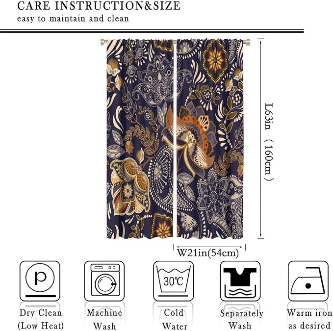 Indian Boho Curtains, Mandala Design Colorful Boho Floral Paisley Curtains, Bedroom Living Room Blackout Decorative Curtains, 2 Panel Set, 42x63 Inch.