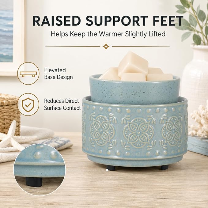 mocosa Ceramic Wax Warmer Wax Melt Warmer for Scented 3-1 Electric Candle Warmer Home Fragrance Wax Burner for Mom Women(Black-Fan Shaped)
