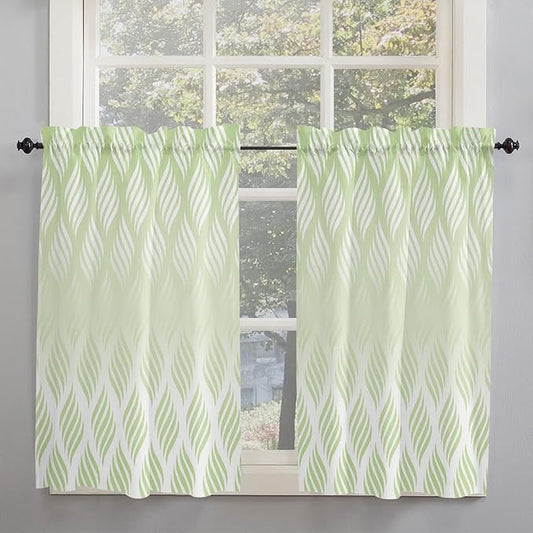Kitchen Tier Curtains 54 inches Long, Line Geometric Gradient Natural Texture Window Curtains for Living Room Bath Cafe,Rod Pocket Light Filtering Drapes Short Half Window Treatment Tiers 2 Panels