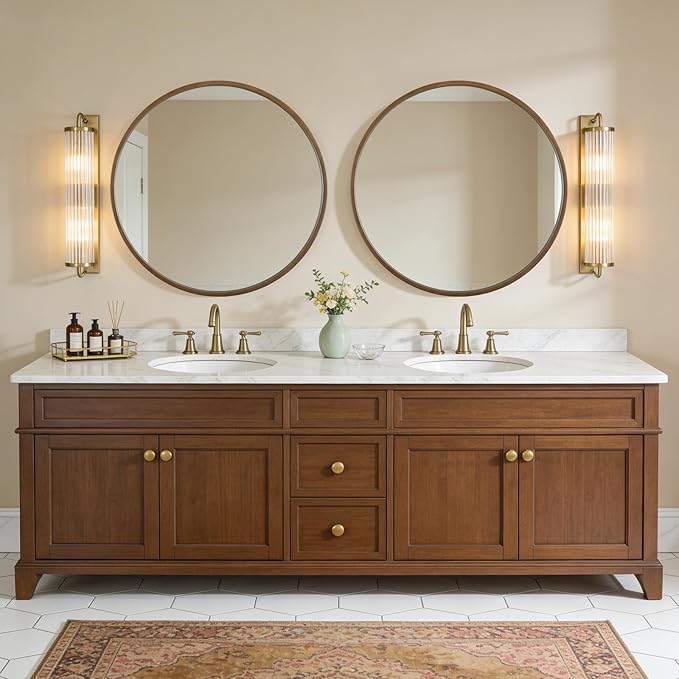 WallBeyond Round Wood Mirror, 36" Round Modern Decoration Large Circle Wall Mirror for Bathroom Living Room Bedroom Entryway, Walnut