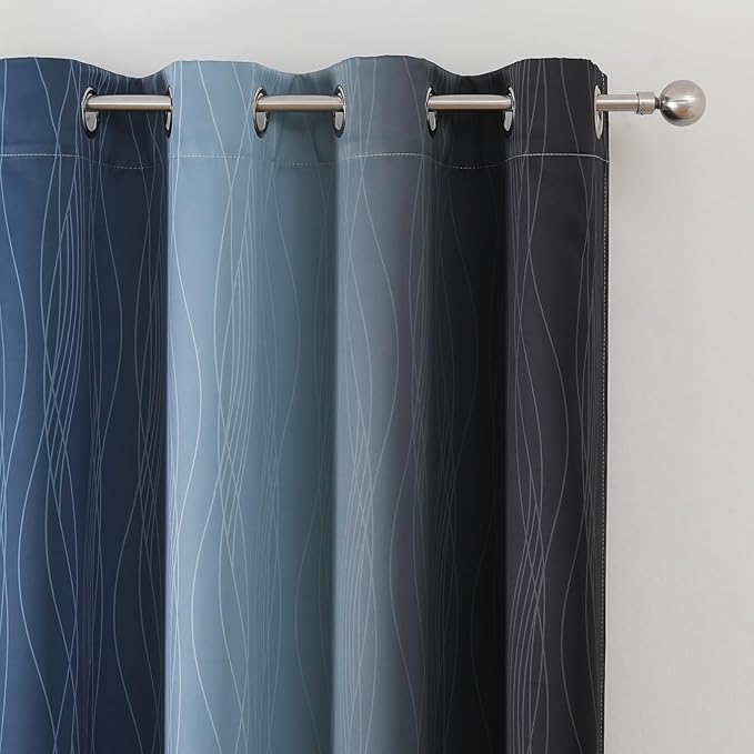 Estelar Textiler Navy Blue and Black Ombre Blackout Curtains 54 Inch Length, Full Light Blocking Gradient Grommet Drapes for Window, Thermal Insulated Curtains for Bedroom, 52Wx54L, 2 Panels