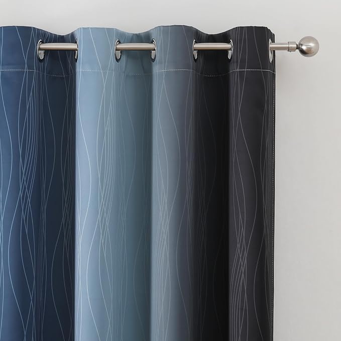 Estelar Textiler Blackout Curtains 102 Inches Long 2 Panels for Living Room, Navy Blue and Black Thermal Insulated Full Light Blocking Ombre Grommet Drapes for Bedroom, 52Wx102L