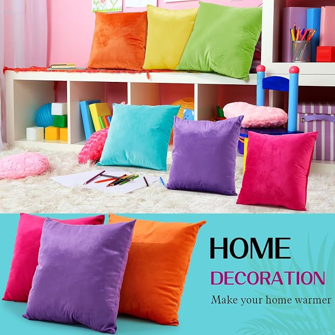 Berlune 6 Pcs Bright Velvet Throw Pillow Covers 18" x 18" Rainbow Decorative Cushion Case Soft Colorful Pillowcase for Graduation Coquette Party Accessories Couch Sofa Bed Chair Home Decor, No Inserts