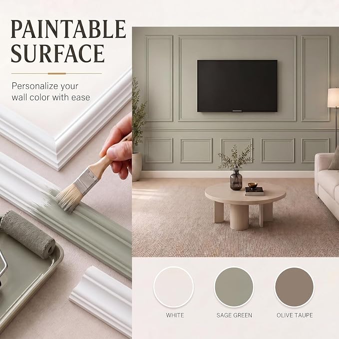 Pangda DIY Peel and Stick Wall Moulding Kit Flat Wall Molding Kit Pre Made Accent Wainscoting Panel for Home TV Interior Decor(Grand Victorian Estate)