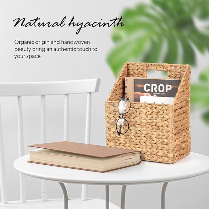 Wicker Hanging Storage Basket (10,5"Lx6,5"Wx13"H), Set of 2 Wall Baskets, Water Hyacinth Baskets, Wall Decor Hyacinth Basket Hanging for Organizing Files, Mails, Books, Magazine,...