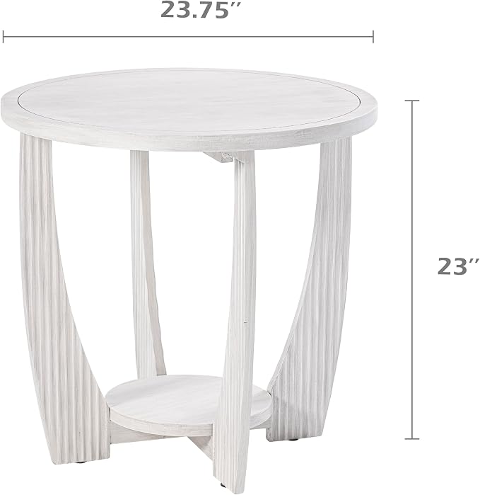 COZAYH Rustic Farmhouse end Table X 2P with Storage Shelf, French Country Accent Side Table for Family, Dinning or Living Room, Small Spaces, Modern, Round, White