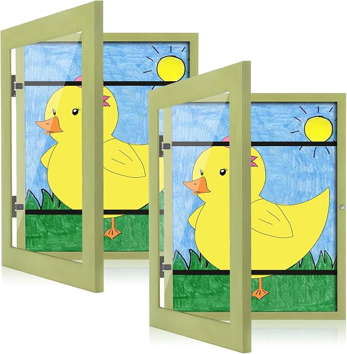 [2-Pack] Kids Art Frames, 8.5x11 Front Opening Kids Artwork Frames Changeable, Soft Yellow Green Artwork Display Storage Frame for Wall, Holds 50 Pcs, for 3D Picture, Crafts, Children Drawing, Hanging