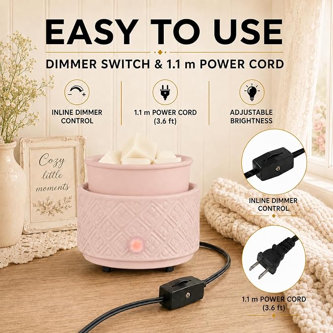 Wax Melt Warmer for Scented Wax,3-in-1Ceramic Wax Warmer Fragrances Candle Oils, Home Fragrance Burner,Electric Candle Warmer Perfect Christmas Gifts for Mom Women(Pink)