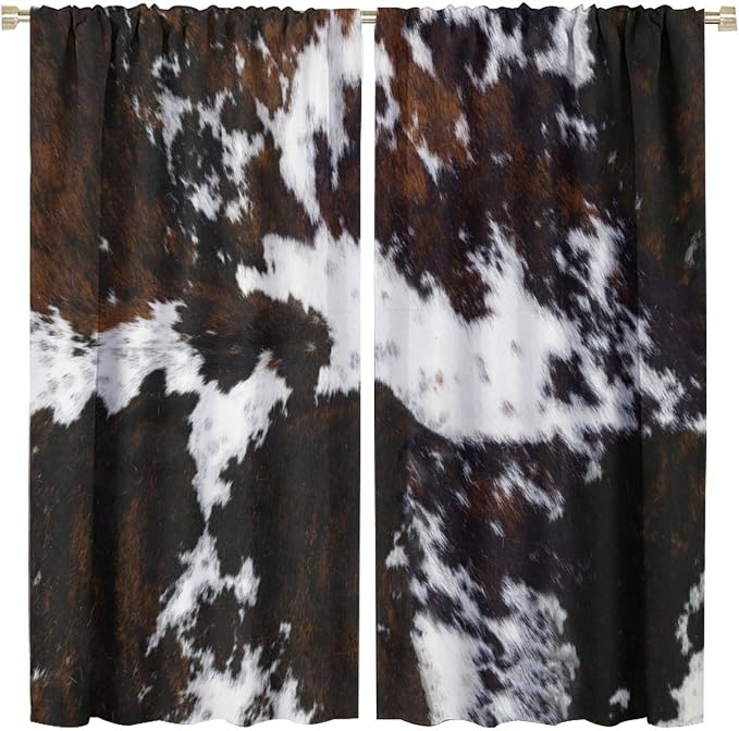 Cow Blackout Curtain,Animal Print Black White Western Aztec Rustic Farm Farmhouse Window Treatments Rod Pocket Curtain for Bedroom Living Room Kitchen Decor Drapes 42x45in
