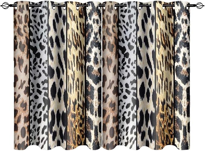 Wild Animals Print Curtain, Leopard Boa Skin Room Darkening Thermal Insulated Blackout Leopard Boa Window Drapes with Grommets for Living, Dining, Bedroom, Set of 2 Panels (52x36in)