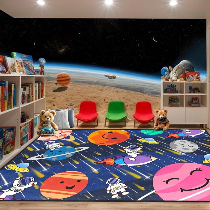 Galaxy Area Rug-Solar System Mat Space Rug for Boys Room Planet Themed Rug Decor Galaxy Carpet for Boys Bedroom,4'5''×6'