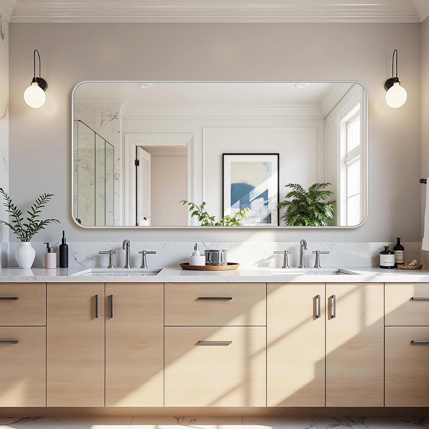 Bathroom Mirror 60" x 30", Large Rectangle Wall Mirror, Silver Metal Frame Wall Mounted Mirrors for Bathroom, Vanity, Bedroom, Entryway Decor(Horizontal/Vertical)