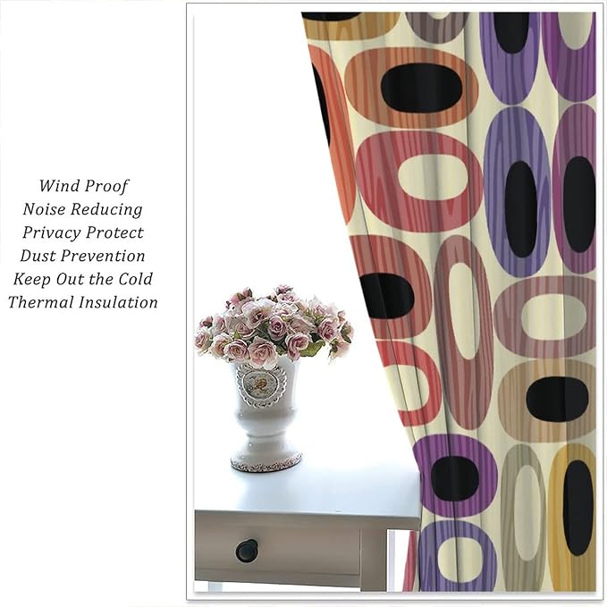 JESTRONRY Abstract Modern Curtains,Mid Century Fifties Modern Retro Colors Pattern Room Darkening Thermal Insulated Window Curtain for Living Room Bedroom Kitchen Bathroom 63x72in