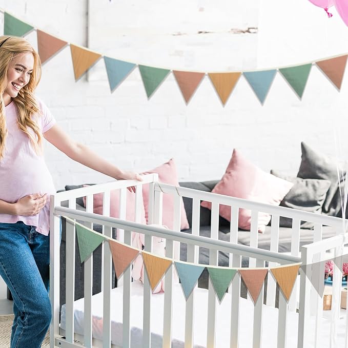 Oudain 2 Pcs Pennant Banner Flags Nursery Garland Triangle Bunting Flags Playroom Wall Decor Banner for Nursery Baby Shower Birthday Boho Wedding Party Event, Each 7.75 ft(Warm Color)