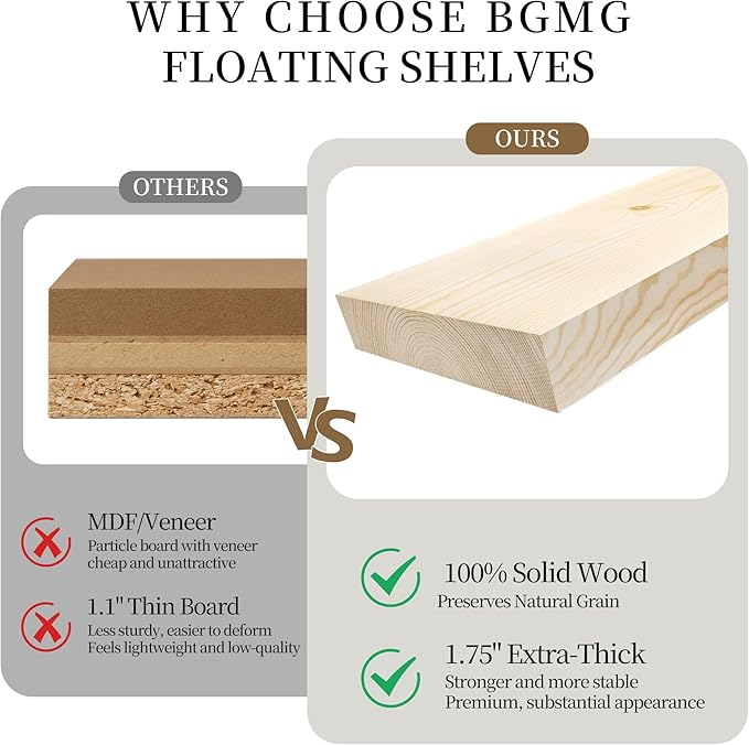 BGMG Small Wood Floating Shelves for wall 8 inch,Distressed Rustic Wooden Wall Mount Shelves for Bathroom Living Room Bedroom Kitchen Farmhouse Set of 2-8x6.7x1.25 inch- Walnut