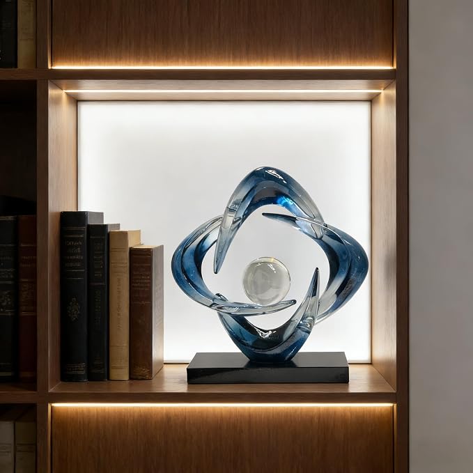 AWNR Gold Abstract Sculpture House Decor Aesthetic - Home Décor Accents for Nightstand, Shelves, Dining Room, Entryway Table, Office, Desk Accessories (Blue c)