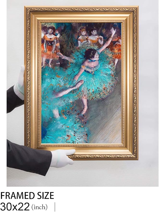 DECORARTS - Dancer in Green by Edgar Degas. Oil Painting Reproduction, Giclee Print on Canvas. Ready to Hang Framed Wall Art for Home and Office Decor. Total Size w/Frame: 22x30