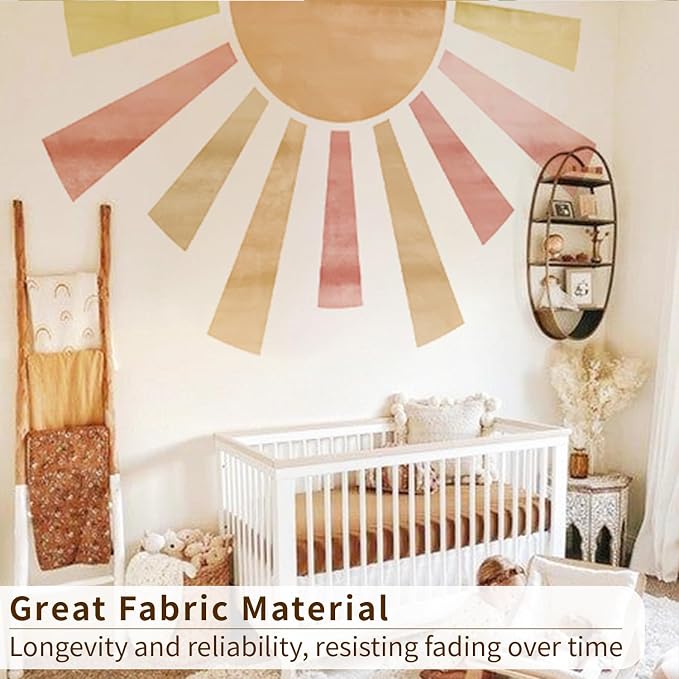 Large Fabric Watercolor Boho Half Sun Wall Decals Peel and Stick, Pastel Sunrise Wall Murals Stickers, Sunshine Wall Art Decor for Kids Room Playroom Nursery Bedroom, 94.49" x 57.48"