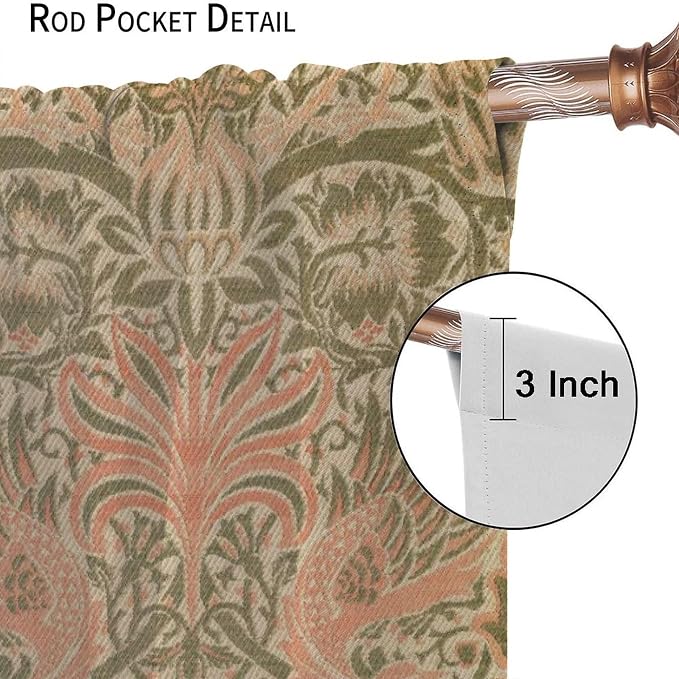 Retro Bohemian William Morris Blackout Window Curtains, Vintage Peacock Abstract Art Pattern Print Window Drapes, for Bedroom Living Room 21(W)*45(L) 2 Panels