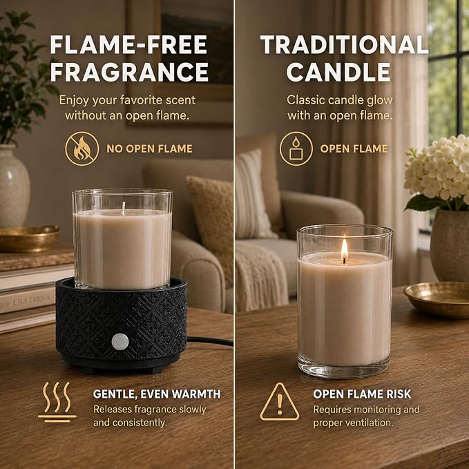 mocosa Wax Melt Warmer, 3-in-1 Ceramic Electric Wax Warmer for Scented Wax Melts, Jar Candles & Fragrance Oils, Flameless Home Fragrance Warmer with Removable Dish, Gifts for Women Mom(Black)