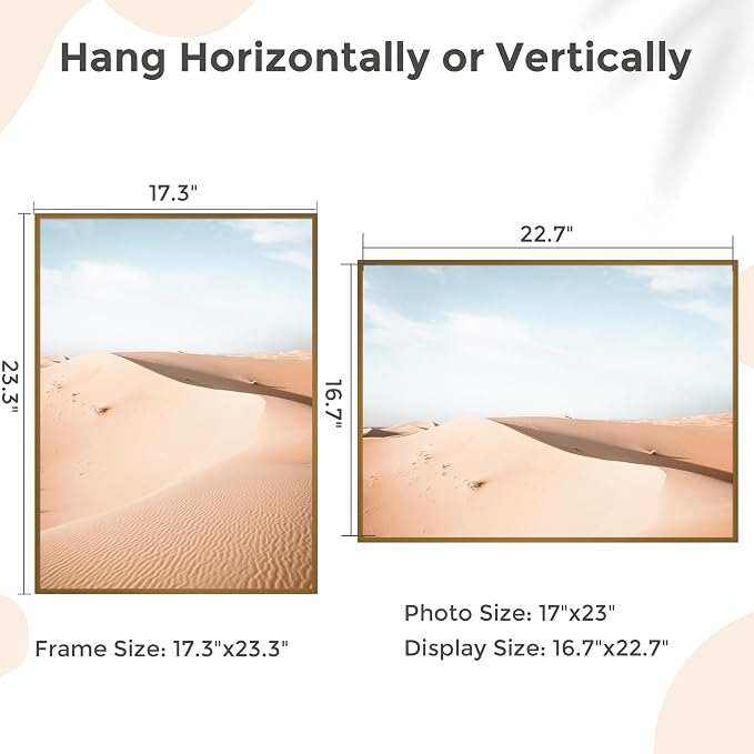 17x23 Metal Picture Frame, Aluminum Poster Frame with Real Glass, Bronze | Warm Bronze 23x17 Frame with Tempered Glass for Wall Display, Certificates, Art & Posters | Wall Kit Included