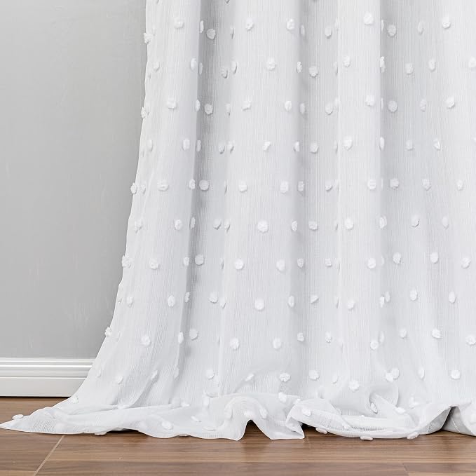 MEETSKY White Blackout Curtains for Living Room 90 Inches Long 100% Light Blocking Curtains for Girls Room Thermal Insulated with Pom Pom Sheer Room Darkening Grommet,52" W x 90" L, 2 Panels
