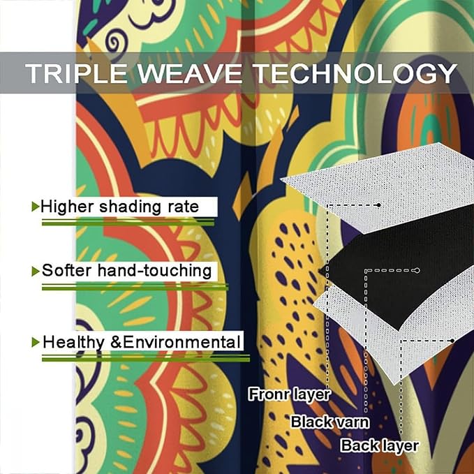 Modern, Minimalist Blackout Curtains; Vintage Bohemian Paisley and Floral Patterns; for Bedrooms, Living Rooms, and Kitchens42X54 Inch