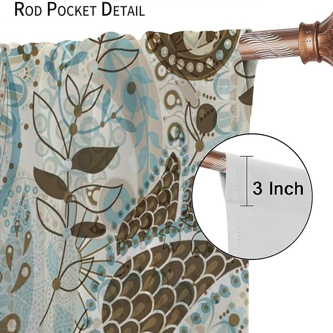 Boho Curtains, Peris Flower Print Pattern Home Window Treatments, Bedroom Living Room Kitchen Office Blackout Curtains42X63 Inch