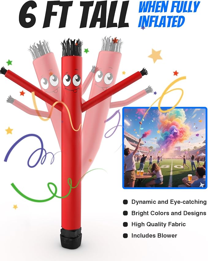 Inflatable Tube Man with Blower: 6 FT Tall Dancing Inflatable Tube Guy for Outdoor Decoration with Mini Blower Fan, for Mall Opening, Business Advertising, and Events (RED)