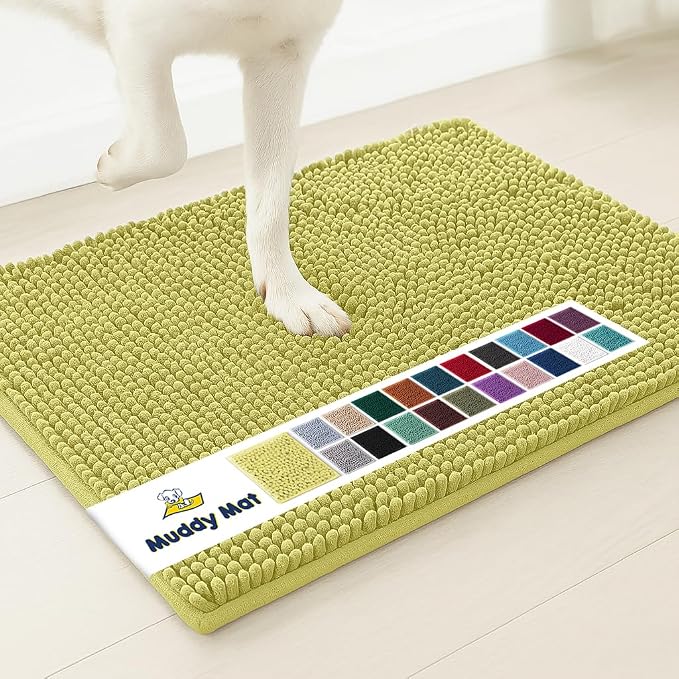 Muddy Mat® | Super Water Absorbent Door Mat Indoor, Microfiber Quick Dry Chenille Entryway Rug, Slip Resistant Front Door Mat, Indoor Mats for Entryway, Machine Washable Pet Rug, Yellow 48" x 60"