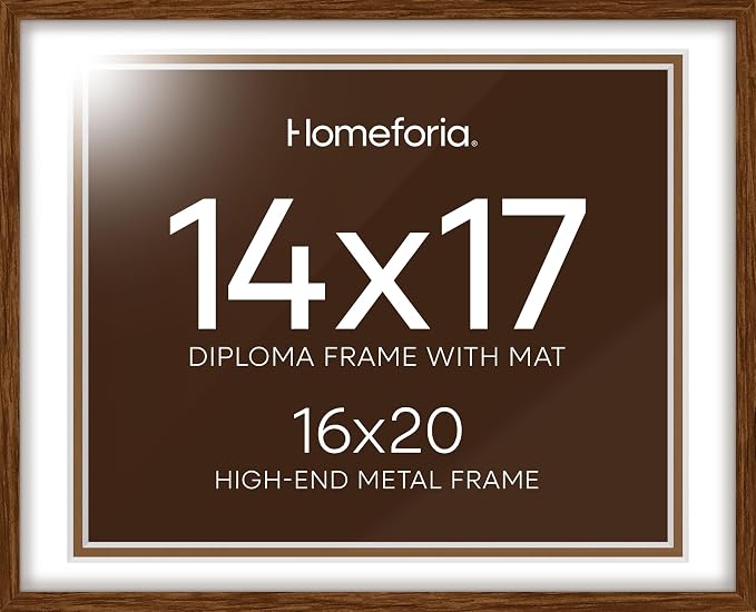 Homeforia 16x20 Diploma Brown Frame, High End Dark Oak 20x16 Certificate Wood Frame with Mat 14x17, 16 x 20 Walnut Wooden Graduation Degree Frame Matted to 14 by 17, Tempered Glass, Wall Kit, Set of 3
