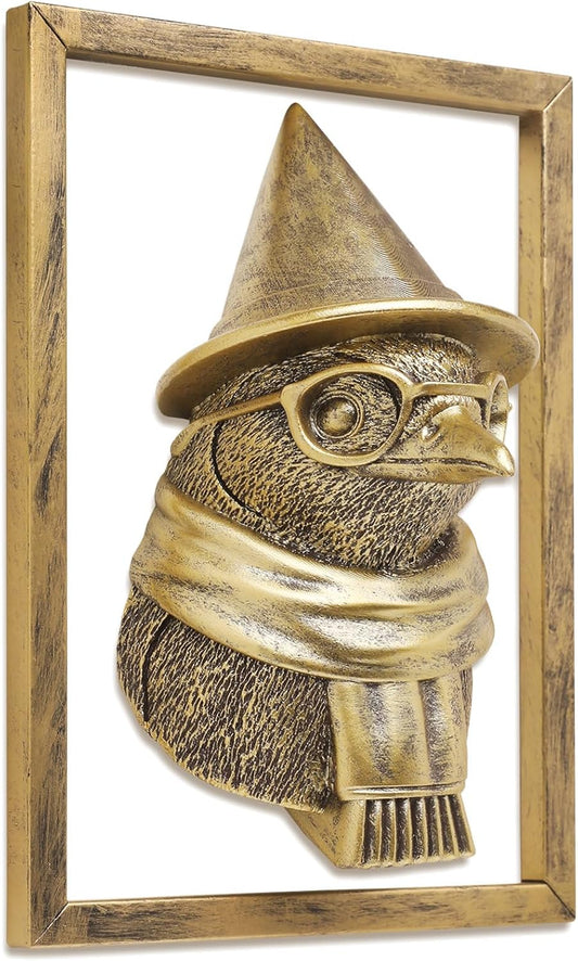 Animal Heads Wall Decor (Includes Metal Frame) Resin Animals Sculptures Head Wall Hanging Decoration Gold vintage Wall Sculpture for Living Room Bedroom Office (Penguin)