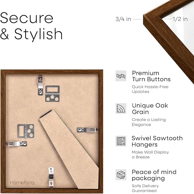 Homeforia 5x10 Business License Brown Frame, High End Dark Oak 5 x 10 Wood Document Certificate Frames with Mat 4x9, 5by10 Walnut Wooden Frames for Wall or Tabletop, Tempered Glass, Wall Kit, Set of 2