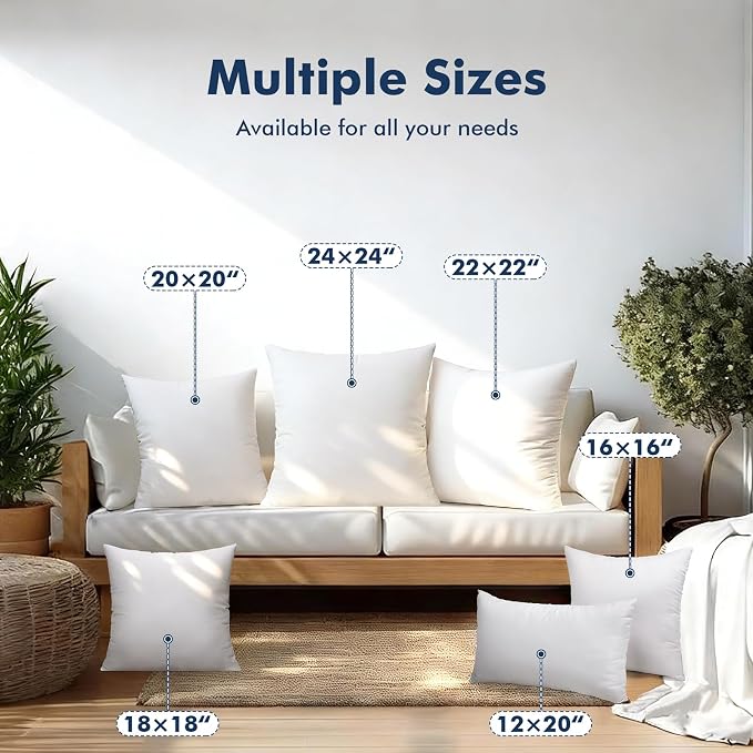 Pack of 4 20x20 Outdoor Pillows, Water Resistant Throw Pillow Inserts, Cushion Inner Pads for Patio, Sofa, Waterproof Pillow Insert