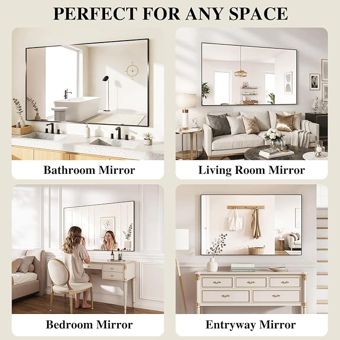 Koonmi Black Rectangle Wall Mirror, 20x30 Inch Bathroom Mirror, Aluminum Frame Vanity Mirror for Entryway, Living Room, Bedroom, Hangs Horizontally or Vertically
